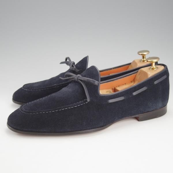 極上★(伊)サントーニ SIZE 5.5【貴重★BEAMS F別注/リボンローファー】スリッポン/スエード/紺/メンズ/ビームス/Santoni★i679
