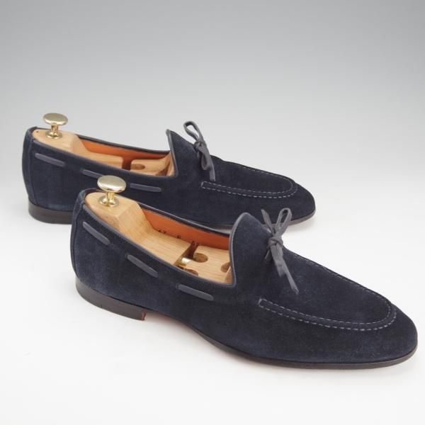 極上★(伊)サントーニ SIZE 5.5【貴重★BEAMS F別注/リボンローファー】スリッポン/スエード/紺/メンズ/ビームス/Santoni★i679