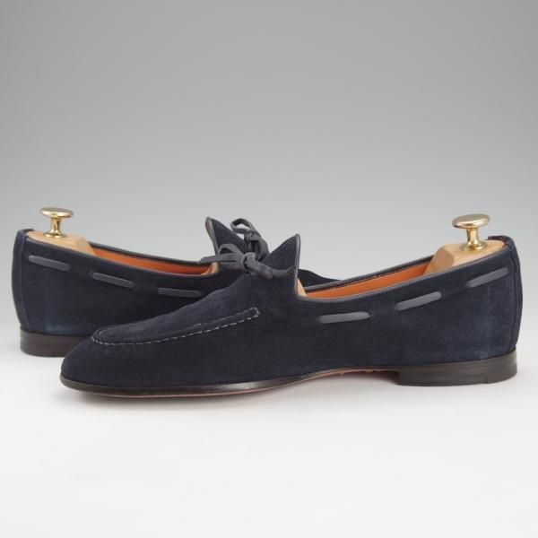 極上★(伊)サントーニ SIZE 5.5【貴重★BEAMS F別注/リボンローファー】スリッポン/スエード/紺/メンズ/ビームス/Santoni★i679