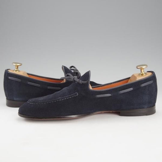 極上★(伊)サントーニ SIZE 5.5【貴重★BEAMS F別注/リボンローファー】スリッポン/スエード/紺/メンズ/ビームス/Santoni★i679