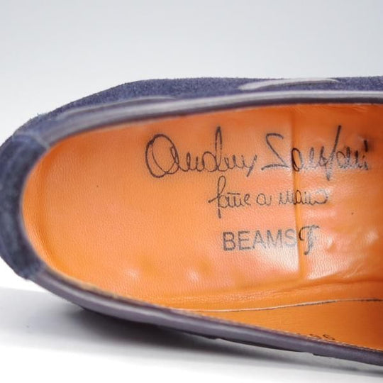 極上★(伊)サントーニ SIZE 5.5【貴重★BEAMS F別注/リボンローファー】スリッポン/スエード/紺/メンズ/ビームス/Santoni★i679