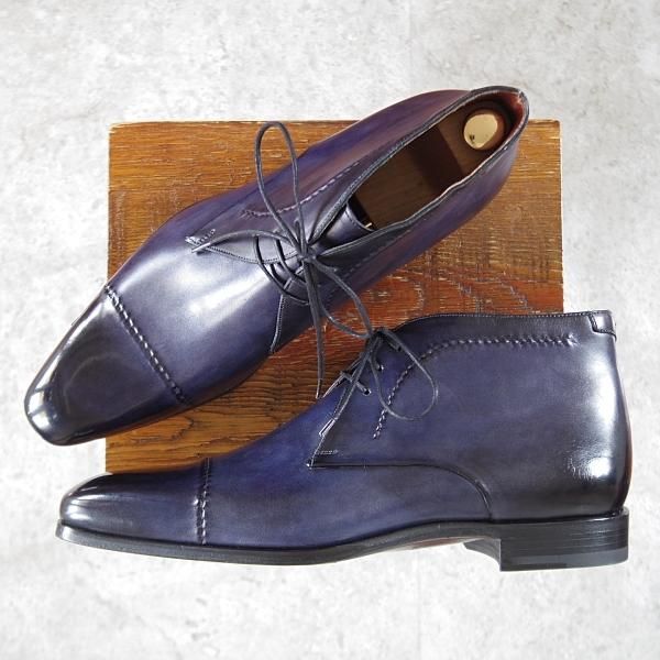 未使用★(スペイン製)マグナーニ・セレクション SIZE 43【定価￥90,720-★シャドウステッチ仕様/チャッカブーツ】紺/MAGNANNI★i692