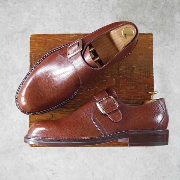 未使用★(伊)ペルーゾ SIZE 41.5【貴重★ブラックラピド製法/バーニーズNY別注】モンクストラップ/グレインレザー/茶/PELUSO★i696