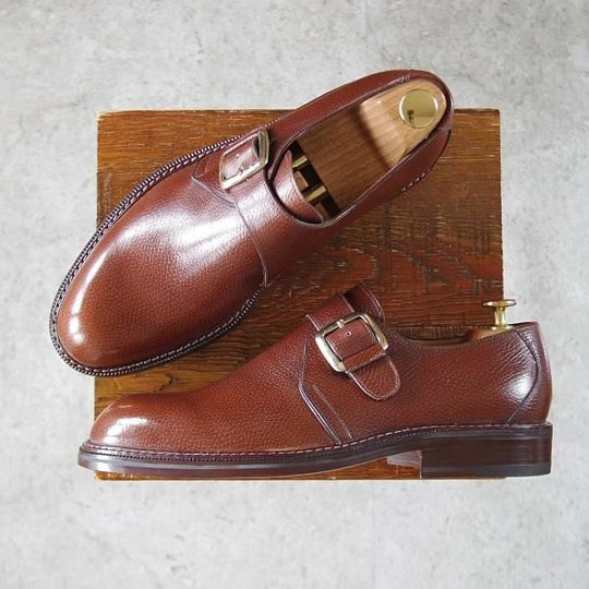 未使用★(伊)ペルーゾ SIZE 41.5【貴重★ブラックラピド製法/バーニーズNY別注】モンクストラップ/グレインレザー/茶/PELUSO★i696