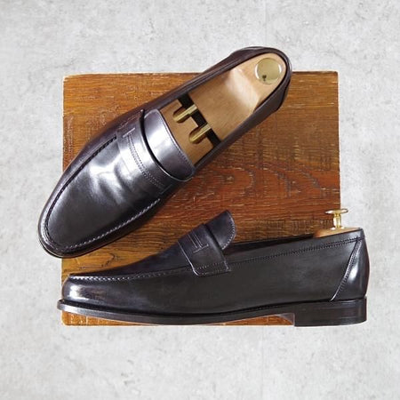 極美品★ジョンロブ UK7【貴重★エルメス別注/HERMES/ミュージアムカーフ】HENRI/H513ラスト/コインローファー/黒/JOHN LOBB★i701