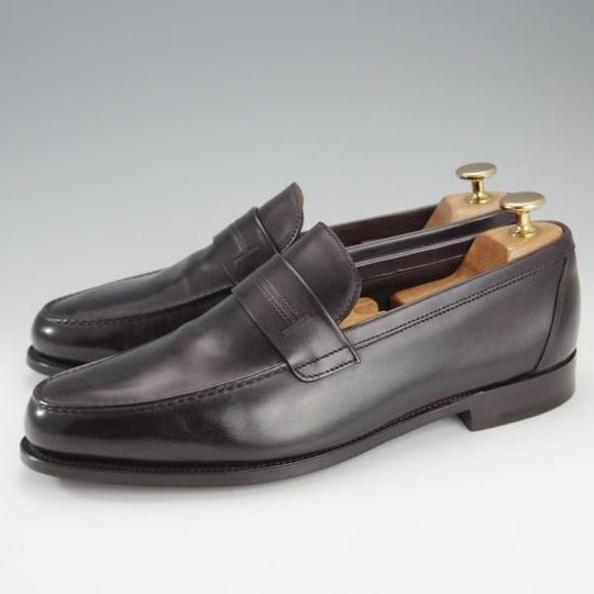 極美品★ジョンロブ UK7【貴重★エルメス別注/HERMES/ミュージアムカーフ】HENRI/H513ラスト/コインローファー/黒/JOHN LOBB★i701