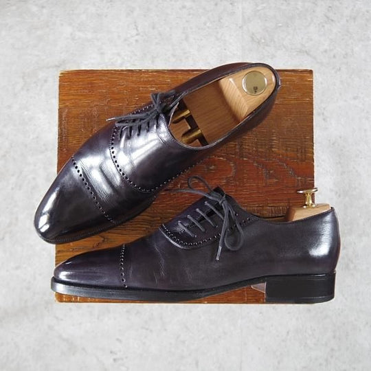 極上★(伊)アルティオリ SIZE 6【定価15万円以上★黒〜ネイビー系パティーヌ/サイドレース】カーフ/メンズ/ARTIOLI★i719