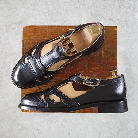 極美品★(米)YUKETEN/ユケテン 75D/US7.5【定価￥73,440-★山羊革/ゴートレザー/グルカサンダル】Tストラップ/黒/メンズ★i734