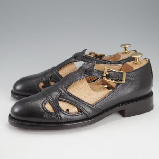 極美品★(米)YUKETEN/ユケテン 75D/US7.5【定価￥73,440-★山羊革/ゴートレザー/グルカサンダル】Tストラップ/黒/メンズ★i734