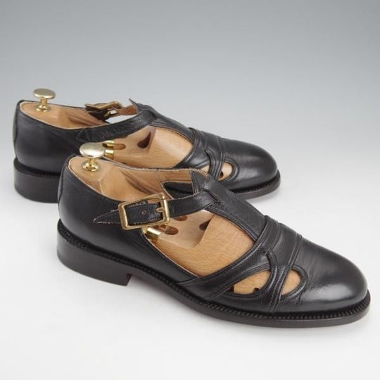 極美品★(米)YUKETEN/ユケテン 75D/US7.5【定価￥73,440-★山羊革/ゴートレザー/グルカサンダル】Tストラップ/黒/メンズ★i734