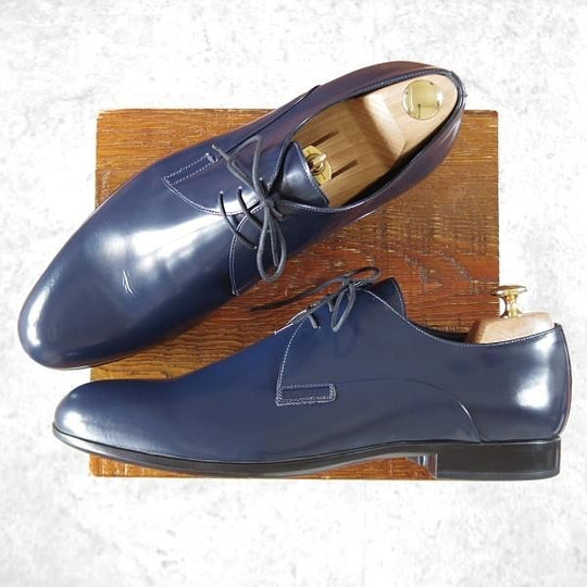 未使用★(伊)RUE51 SIZE 45【★プレーントゥ/紺】ポリッシュレザー/メンズ★i736