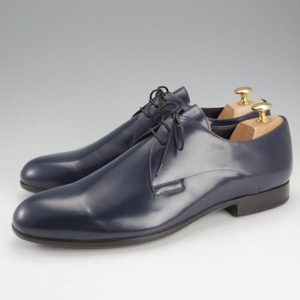 未使用★(伊)RUE51 SIZE 45【★プレーントゥ/紺】ポリッシュレザー/メンズ★i736