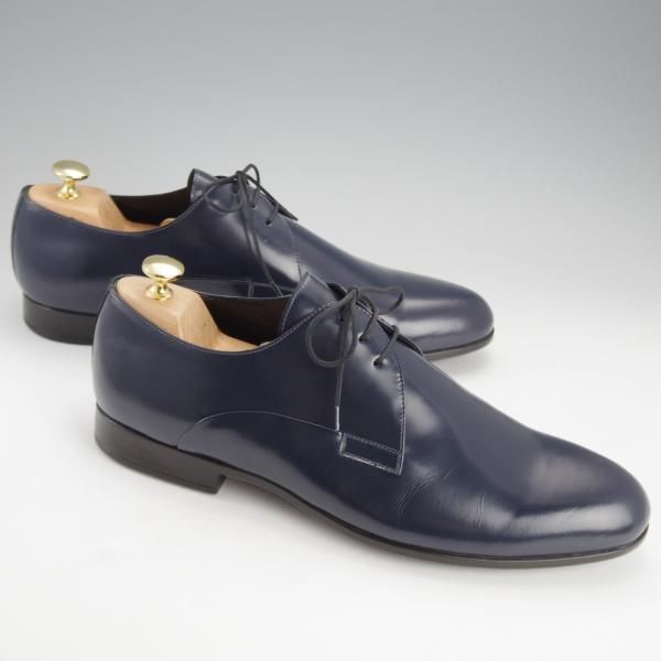 未使用★(伊)RUE51 SIZE 45【★プレーントゥ/紺】ポリッシュレザー/メンズ★i736