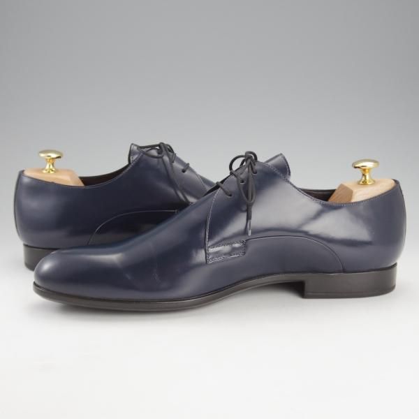 未使用★(伊)RUE51 SIZE 45【★プレーントゥ/紺】ポリッシュレザー/メンズ★i736