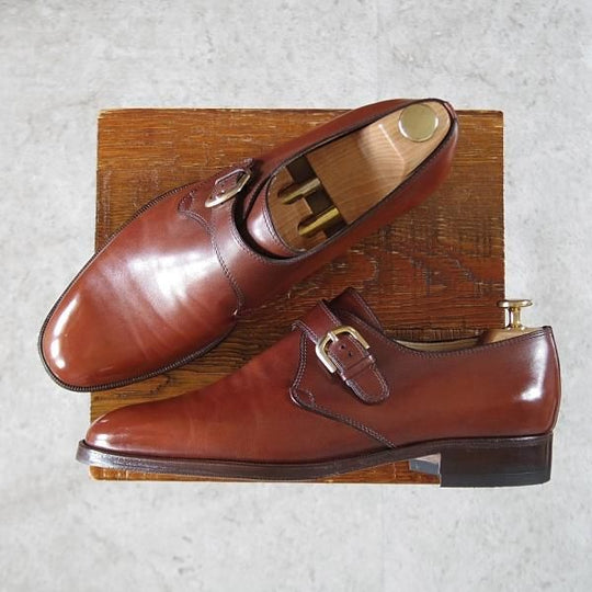 極上★(伊)タニノクリスチー SIZE 8.5【定価15万円以上★モンクストラップ/108552】カーフ/茶/メンズ/TANINO CRISCI★i756