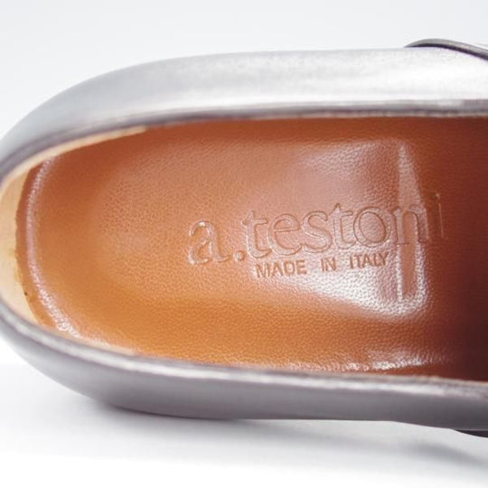 未使用★(伊)ア・テストーニ SIZE 6【★ストレートチップ/黒】カーフ/メンズ/a.testoni★i760