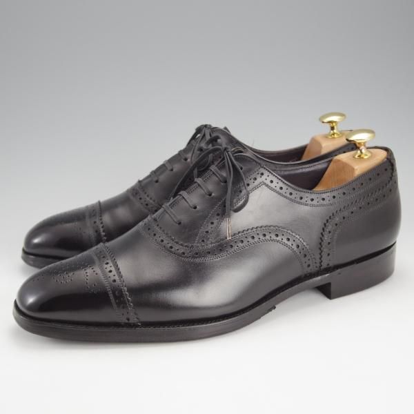 極上★トリッカーズ SIZE 9.5【現行定価8.5万円程度★セミブローグ/m6979】ボックスカーフ/黒/メンズ/Tricker's★i763