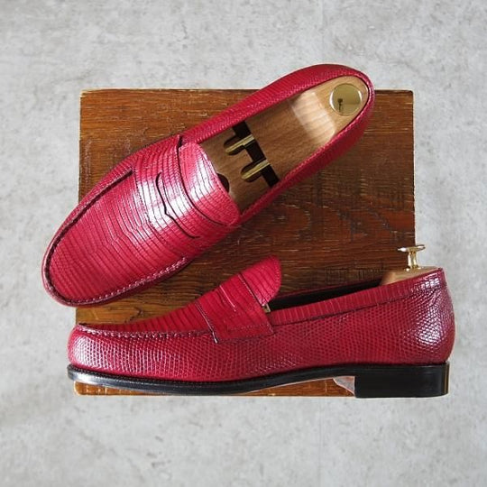 極美品★(スペイン製)CARMINA/カルミナ SIZE 8【モデル定価￥115,500-★リザード革/コインローファー】80142/赤/メンズ★i764