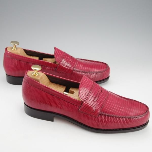 極美品★(スペイン製)CARMINA/カルミナ SIZE 8【モデル定価￥115,500-★リザード革/コインローファー】80142/赤/メンズ★i764