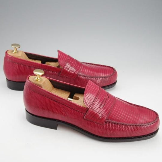 極美品★(スペイン製)CARMINA/カルミナ SIZE 8【モデル定価￥115,500-★リザード革/コインローファー】80142/赤/メンズ★i764