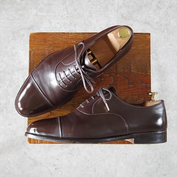 美品★(伊)メルクーリオ UK8程度【ビスポーク品★シュ—ツリー付き/ストレートチップ】濃茶/カーフ/メンズ/Mercurio★i767