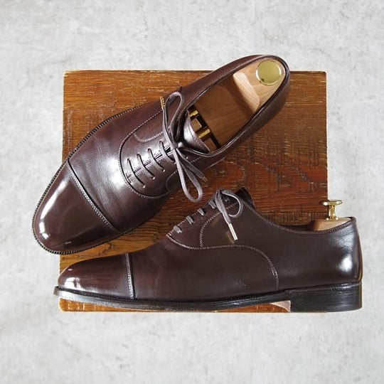 美品★(伊)メルクーリオ UK8程度【ビスポーク品★シュ—ツリー付き/ストレートチップ】濃茶/カーフ/メンズ/Mercurio★i767