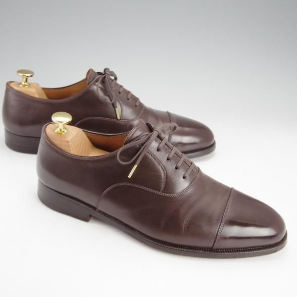 美品★(伊)メルクーリオ UK8程度【ビスポーク品★シュ—ツリー付き/ストレートチップ】濃茶/カーフ/メンズ/Mercurio★i767