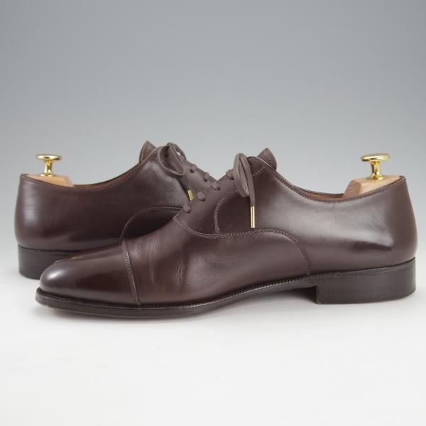 美品★(伊)メルクーリオ UK8程度【ビスポーク品★シュ—ツリー付き/ストレートチップ】濃茶/カーフ/メンズ/Mercurio★i767