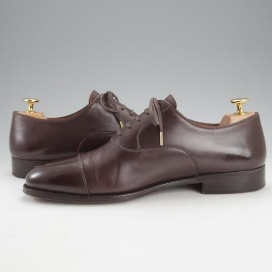 美品★(伊)メルクーリオ UK8程度【ビスポーク品★シュ—ツリー付き/ストレートチップ】濃茶/カーフ/メンズ/Mercurio★i767