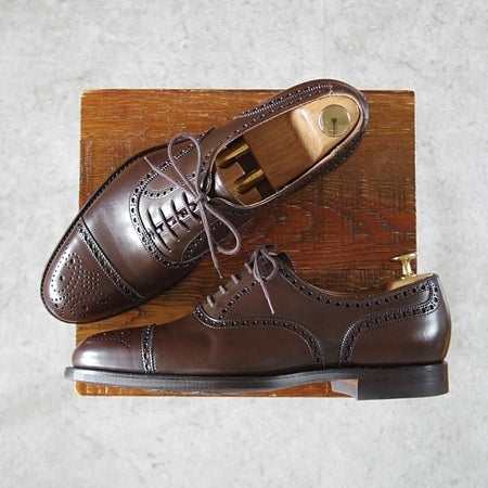 未使用★クロケット&ジョーンズ 6E【定価￥85,320-★CITYソール/YEOVIL】377ラスト/WAX CALF/セミブローグ/Crockett&Jones★i768