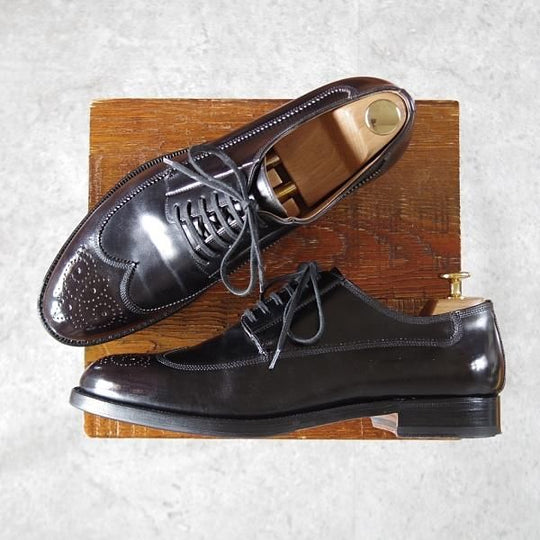 美品★(伊)F.LLIジャコメッティ SIZE 41【コードバン仕様★ハンドソーンウェルテッド製法/九分仕立て】FG126/黒/Giacometti★i770