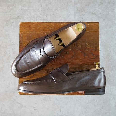 未使用★(伊)サントーニ SIZE 6【★コインローファー/13903】カーフ/濃茶/メンズ/Santoni★i783