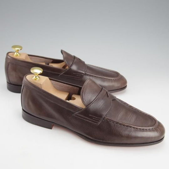 未使用★(伊)サントーニ SIZE 6【★コインローファー/13903】カーフ/濃茶/メンズ/Santoni★i783