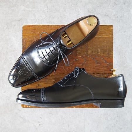 極上★クロケット&ジョーンズ 7.5D【定価￥101,200-★ハンドグレードライン/HARLEY】セミブローグ/カーフ/黒/Crockett&Jones★i786