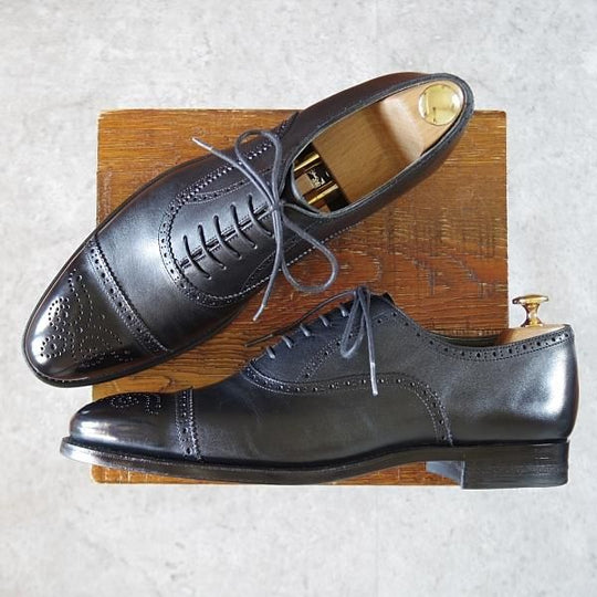 極美品★Perfetto/ペルフェット SIZE 9【グッドイヤーウェルテッド製法★セミブローグ/09912】カーフ/黒/メンズ★i793