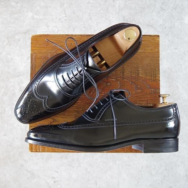 イタリア製【美品】a.testoni BLACK LABEL 高級 UK7.5 a.testoni BLACK LABEL calf leather + exotic leather oxford