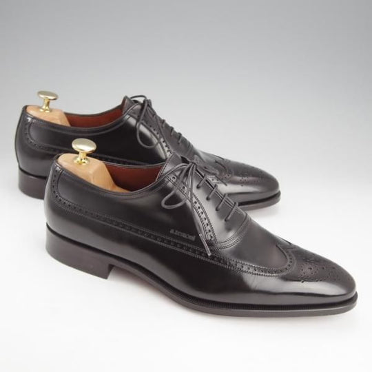 極美品★(伊)ア・テストーニ SIZE 7.5【★ロングウイング/黒】ポリッシュレザー/メンズ/a.testoni★i794