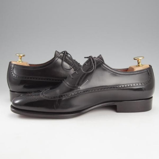 極美品★(伊)ア・テストーニ SIZE 7.5【★ロングウイング/黒】ポリッシュレザー/メンズ/a.testoni★i794