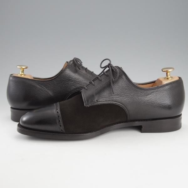 極美品★クロケット&ジョーンズ 7.5E【コンビ仕様★DRAYCOTT 2/パンチドキャップトゥ】CITYソール/341ラスト/黒/Crockett&Jones★i805