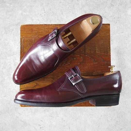 美品★J.M.ウエストン 7D【現行定価17万円程度★フローラライン/529】モンクストラップ/カーフ/赤茶/メンズ/Weston/ウェストン★i870