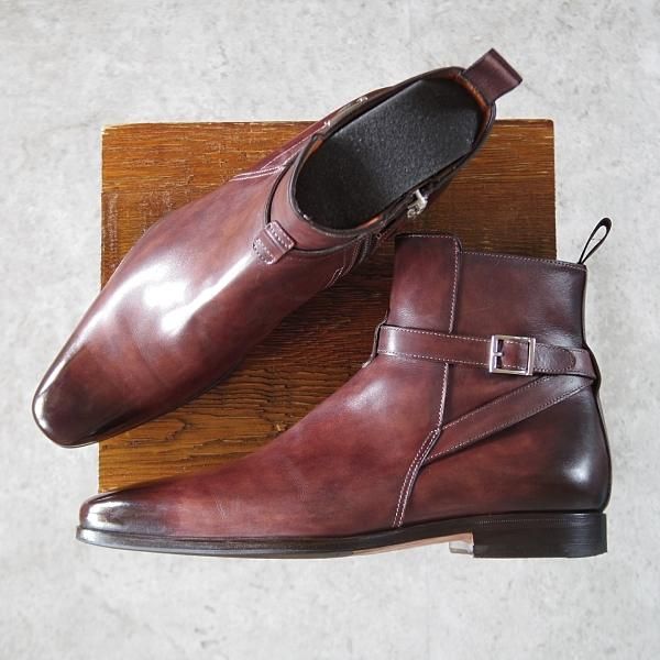 新品　Santoni サントーニ ショートブーツ ワインレッド 36 サントーニ SIZE 6【ジョッパーブーツ風/サイドジップ/濃茶