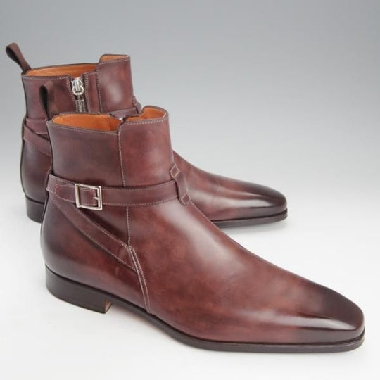 極上★(伊)サントーニ SIZE 6【定価10万円以上★ジョッパーブーツ風/サイドジップ】11603/濃茶/カーフ/メンズ/Santoni★i877