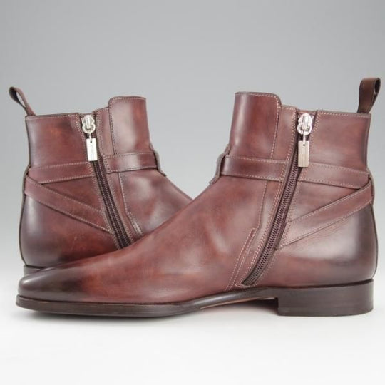 極上★(伊)サントーニ SIZE 6【定価10万円以上★ジョッパーブーツ風/サイドジップ】11603/濃茶/カーフ/メンズ/Santoni★i877