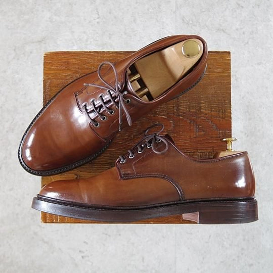 美品★クロケット&ジョーンズ UK7.5/US8E【貴重★コードバン/茶/ラルフローレン別注】プレーントゥ/Ralph Lauren/Crockett&Jones★i879