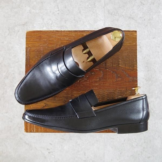 極上★(伊製)HERMES/エルメス SIZE 40【定価10万円以上★コインローファー/黒】カーフ/メンズ★i880