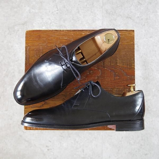 極美品★(伊製)HERMES/エルメス SIZE 40【定価10万円以上★プレーントゥ/黒】ダービーシューズ/カーフ/メンズ★i881