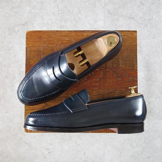 極美品★クロケット&ジョーンズ 6E【定価￥83,600-★BOSTON/ボストン】314ラスト/コインローファー/カーフ/紺/Crockett&Jones★i882