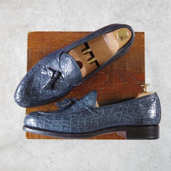 極上★(スペイン製)CARMINA/カルミナ SIZE 8【定価￥165,000-★クロコダイル仕様/タッセルローファー】734/紺/メンズ★i905