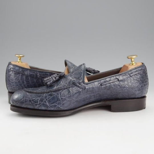 極上★(スペイン製)CARMINA/カルミナ SIZE 8【定価￥165,000-★クロコダイル仕様/タッセルローファー】734/紺/メンズ★i905