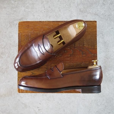 美品★エドワードグリーン 5.5E【定価￥185,900-★ピカデリー/PICCADILLY】184ラスト/コインローファー/カーフ/茶/EDWARD GREEN★i911